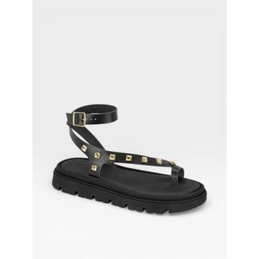 Imagem de Papete Feminina Moleca Tratorada Tira Com Tachas Branca Preta E Chocol