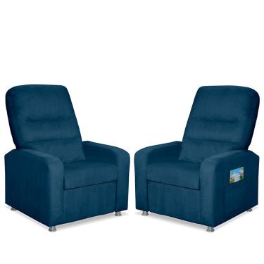 Imagem de Kit 2 Poltrona Do Papai Reclinável Poltrona Do Papai Suede Azul Tucanos Estofados