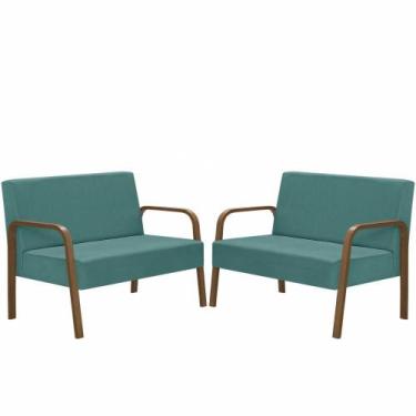 Imagem de Kit 2 Namoradeiras Jade Braço Madeira Suede Turquesa - D SALLA