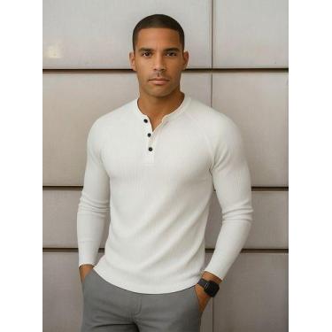 Imagem de Camiseta Manga Longa Raglan Henley - - Multimarca, Branco, GG