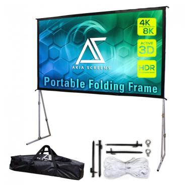 Imagem de Tela de projeção portátil 145" AKIA SCREENS branca 16:9 estrutura dobrável ajustável para uso interno e externo