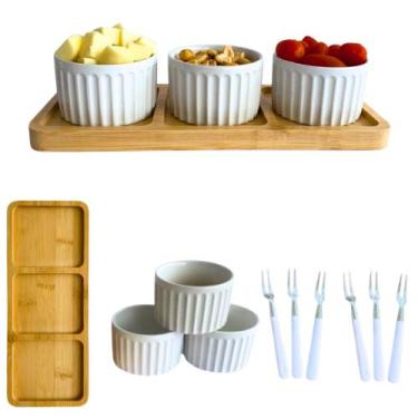 Imagem de Petisqueira de Bambu Tábua de Frios Kit Petisqueira Ramequim de Porcel