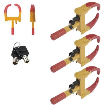 Imagem de Trava de Pneu Universal Kit 3 Uni Bloqueador De Roda Moto Carro Segura