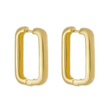 Imagem de Brinco retangular helena lisa g folheado a ouro 18k - PIUKA, Dourado, 