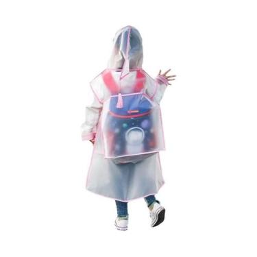 Imagem de Capa De Chuva Transparente Impermeável De EVA Para Crianças Com Mochil