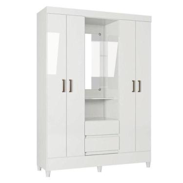 Imagem de Guarda Roupa Solteiro 4 Portas Com Pés Capelinha Fit Branco Brilho - S