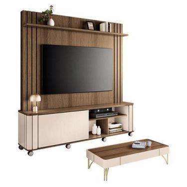 Imagem de Estante Home Theater Trinus Castanho Off White Com Mesa De Centro Cade