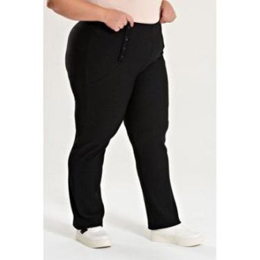 Imagem de Calça Feminina Plus Size Malha Turim Cós Reto Detalhe Botão - Serena-Feminino