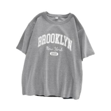 Imagem de Camiseta Feminina Oversized Com Estampa De Letras Da Cidade De Brookly