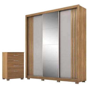 Imagem de Guarda Roupa Casal Moema Amêndola Nude Flex Com Espelho E Pés E Cômoda Astral Amêndola...