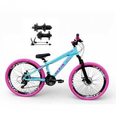 Imagem de Bicicleta 26 Gta Rebel Freeride Cor Azul/rosa 24v Cubo K7 Barulhento Freio A Disco Roda...
