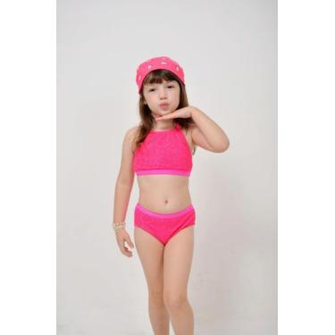 Imagem de Biquíni Infantil Top Com Renda Rosa Neon - MF FASHION, 6