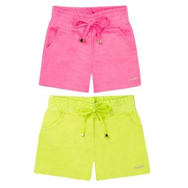 Imagem de Kit 2 Shorts Infantil Menina Moletom Rosa Verde TMX, 2