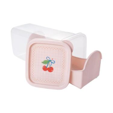Imagem de Porta Torradas Biscoito Tampa Bandeja Removível Cerejas Decorado Rosa 