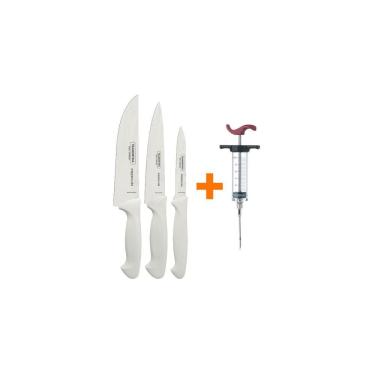 Imagem de Kit Faqueiro Premium 3 Peças com Injetor de Temperos 30ml Aço Inox para Churrasco Branco Tramontina