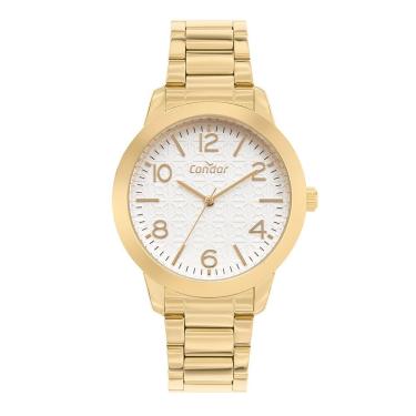 Imagem de Kit Relógio Condor Feminino Co2036kuhs-K4b Aço Caixa 4,0cm Dourado Mostrador Prata