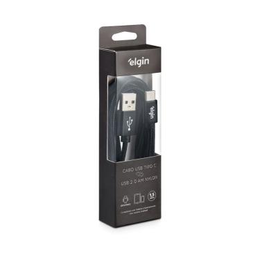 Imagem de Cabo Usb-C Nylon 1,5m 480Mbps para Dados Sincronização e Recarga Preto Elgin