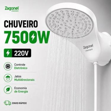 Imagem de Chuveiro Elétrico Eletrônico 220V 7500w Branco Redondo Moment Zagonel