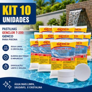 Imagem de Kit 10 Pastilhas Cloro Multiação Genco 3 em 1 Para Piscinas