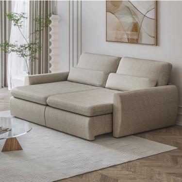 Imagem de Sofá Retrátil Reclinável Charlie 2,10m Linho Supreme D28 Vira Cama Casal Orgânico - Bege Taupe