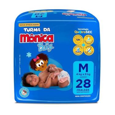 Imagem de Fralda Turma da Mônica Baby Qu4troSec Tamanho M Com 28 Fraldas