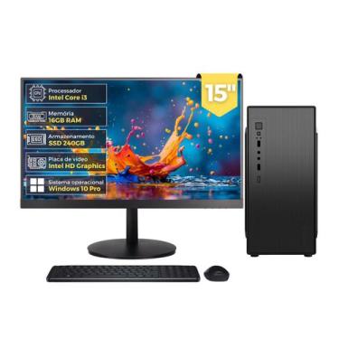 Imagem de Computador Completo Intel Core i3, 16GB RAM, SSD 240GB, Monitor LED 15