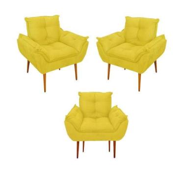 Imagem de Kit 03 Poltronas Decorativas Opala Confortável Suede Amarelo Balaqui D