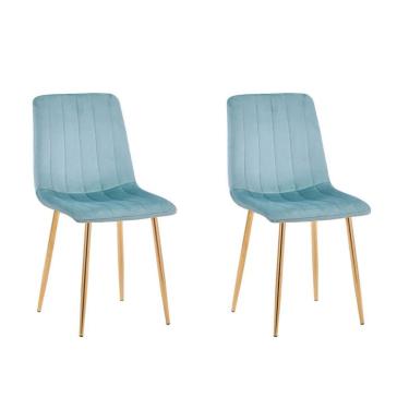 Imagem de Conjunto com 2 Cadeiras Kendra Azul Verde Água Base Dourada