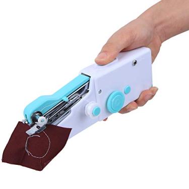 Imagem de Xinwoer Máquina portátil de costura à mão DIY Mini ferramenta elétrica para bordado doméstica, máquina de costura portátil, mini ferramenta de bordado, multifuncional, equipamento de costura para coleção de artesanato (azul)