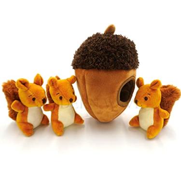 Imagem de Modern Wave - Brinquedo para cães de pelúcia estridente - Brinquedo de quebra-cabeça tipo esquilo interativo escondido e busca para cães, tamanho médio (bolota e esquilos)