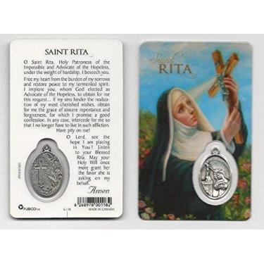 Imagem de Cartões Sagrados Sortidos Premium com Medalha | Santos Católicos e Orações com medalhas (Saint Rita)