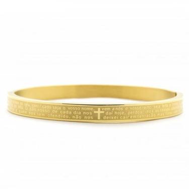Imagem de Bracelete Masculino Aço Oração Pai Nosso Banho de Ouro 18K