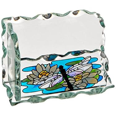 Imagem de Joan Baker Designs Porta-cartão de visita de vidro com libélula/lírios de água