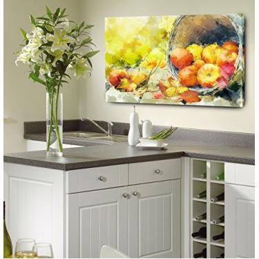 Imagem de Quadro Decorativo Para Cozinha Maçãs Aquareladas 55x100