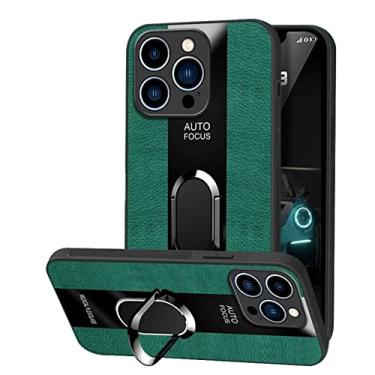 Imagem de Capa de couro para iPhone 14/14 Pro/14 Plus/14 Pro Max, capa de aperto fino, anel giratório magnético antiqueda à prova de choque e capa de telefone anti-impressão digital, verde, 14 6,1 polegadas
