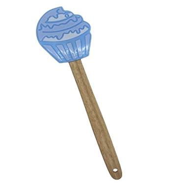 Imagem de Espátula de Silicone Com Cabo De Madeira Decorada Cupcake (Azul)