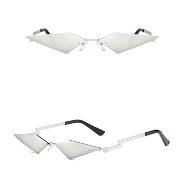 Imagem de Óculos de sol de lente pequena sem aro feminino designer único onda pernas óculos de sol feminino uma peça viagem gafa de sol uv400,3 prata, tamanho único
