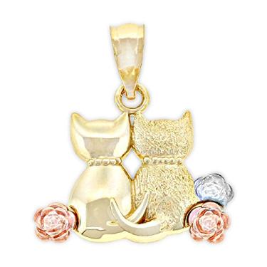 Imagem de Charm America - Pingente de gatos sentados dourados - ouro maciço de 14 quilates