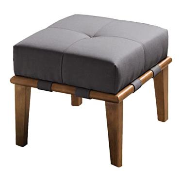 Imagem de Puff Decorativo 45cm Martínez Linho Pés Madeira Cinza/Natural G62 - Gran Belo