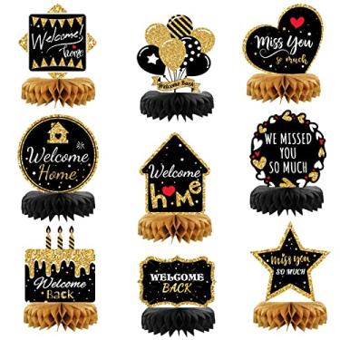 Imagem de Black & Gold Welcome Home Decor - Conjunto de decoração de mesa de 9 peças para festas