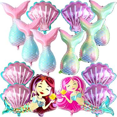 Imagem de Big, Colorful Mermaid Balloons Set - Pack of 16 | Mermaid Tail Balloons with Seashell Balloons | Little Mermaid Balloons for Under The Sea Party Decorations | Mermaid Birthday Decorations for Girls
