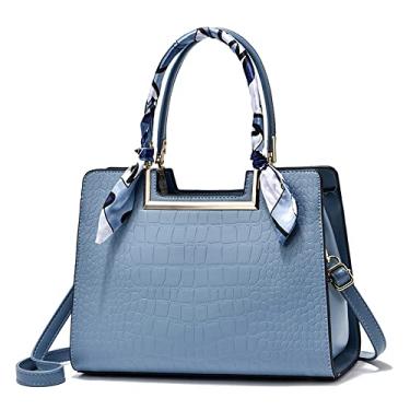 Imagem de Bolsa feminina com alça superior e estampa de crocodilo bolsa de couro elegante e grande bolsa transversal com zíper, Azul - A