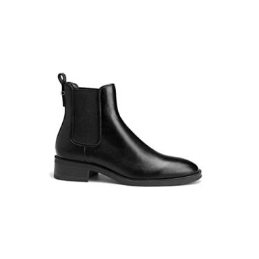 Imagem de Jueshanzj Autumn e Winter Velvet Cabeça redonda de veludo pequenas botas de salto grosso Preto plus cashmere 39