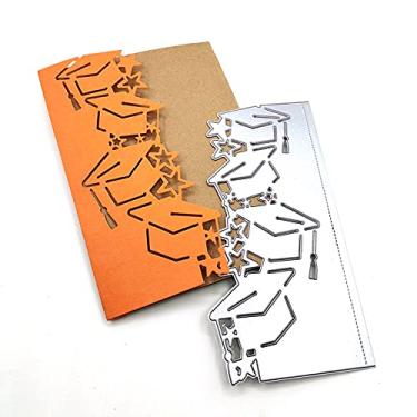 Imagem de Molde de corte de borda de flores de chapéu de formatura, faça você mesmo scrapbooking artista de corte de metal estêncil para álbum decorativo cartão de papel moldes de artesanato para fabricação de cartões 14,7 cm x 7 cm