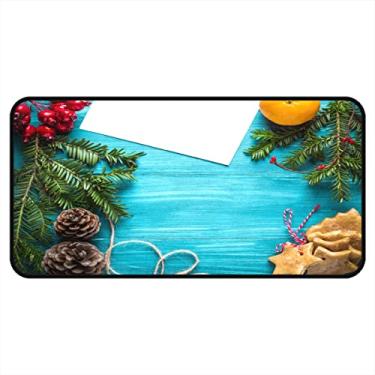 Imagem de Tapetes de cozinha Biscoitos de Natal em madeira azul retrô tapetes e tapetes antiderrapante tapete de cozinha tapetes de porta de entrada laváveis para chão de cozinha casa escritório pia lavanderia interior exterior 101,6 x 50,8 cm