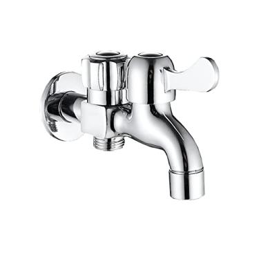 Imagem de LIDON Máquina de lavar torneira de mistura de água fria bico duplo latão torneira de pia de lavanderia adaptador de torneira de máquina de lavar adaptador de torneira de saída dupla cozinha banheiro, cromo B (cor: cromo B)