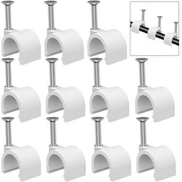 Imagem de Clipes de cabo de 10 mm em clipe de suporte de cabo, 100 peças, clipes de arame, aderências para cabos coaxiais, braçadeiras de cabos Ethernet RG6 RG59 CAT6 RJ45 organizador de fios de parede