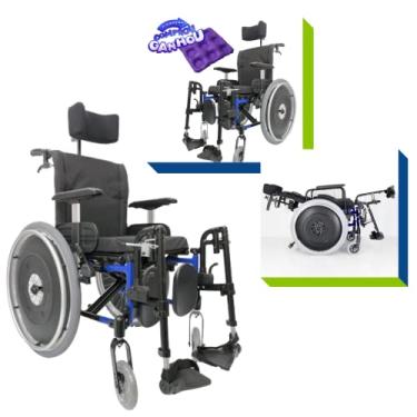 Imagem de Cadeira de Rodas Reclinável em Alumínio Aeronáutico Dobrável em X - Pneu Inflável - MA3R - Ortomobil (40, AZUL)