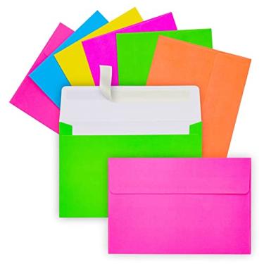 Imagem de Envelopes Neon A4 – 112 envelopes de convite, 4 x 6 envelopes para convite de casamento, aniversário, chá de bebê, cartão de felicitações, 120 gsm, 7 cores sortidas, 10,8 x 15,2 cm