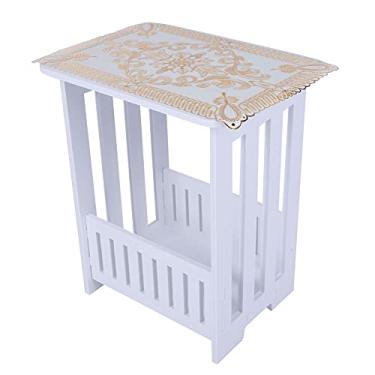 Imagem de EVTSCAN Mesa lateral de sofá, mesa de canto branca moderna e elegante com cesta de arame, à prova de ferrugem e à prova d'água mesa de café para casa (34 * 26 * 40 cm)